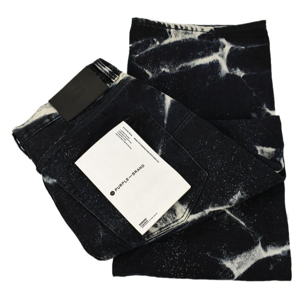 PURPLE BRAND Black MARBLE Baggy Fit Wide Leg Drop Rise Cotton Jeans 34 Italy NWT